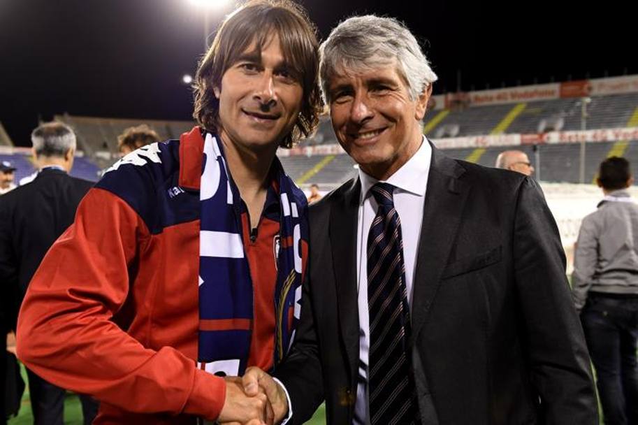 Daniele Conti con il presidente della Lega Serie B Abodi. Getty